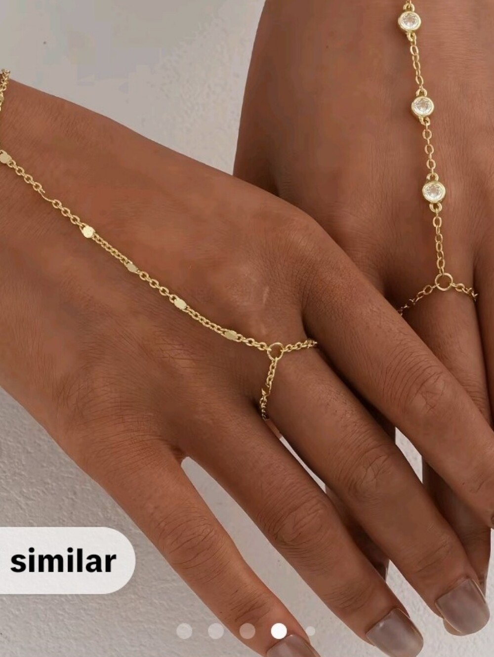 Gold Pearl Station Hand Chain Bracelet - Elegant Women's Jewelry - Picture 3 of 3